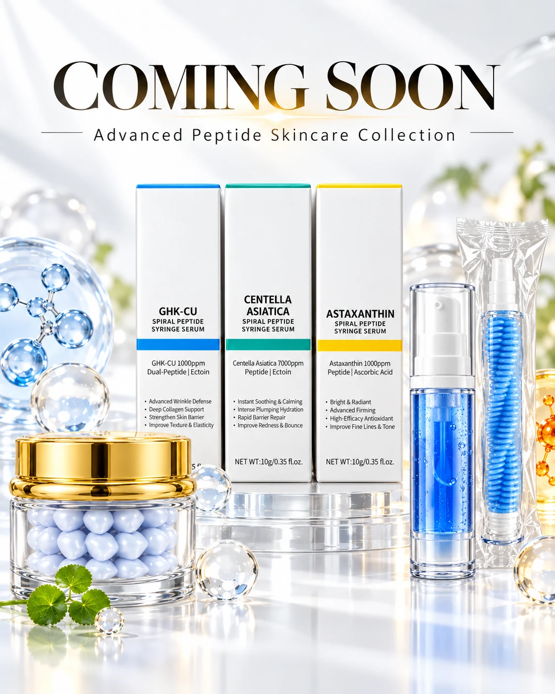 Próximamente: colección de skin care con péptidos — sérums GHK-Cu, Centella Asiatica y Astaxanthin